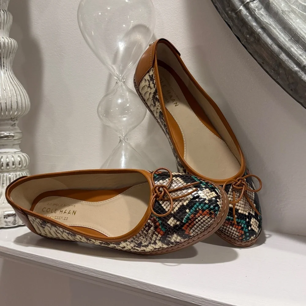 Cole Haan Cloud All Day Snake Print Ballet Flats loafers leather size 10 NEW